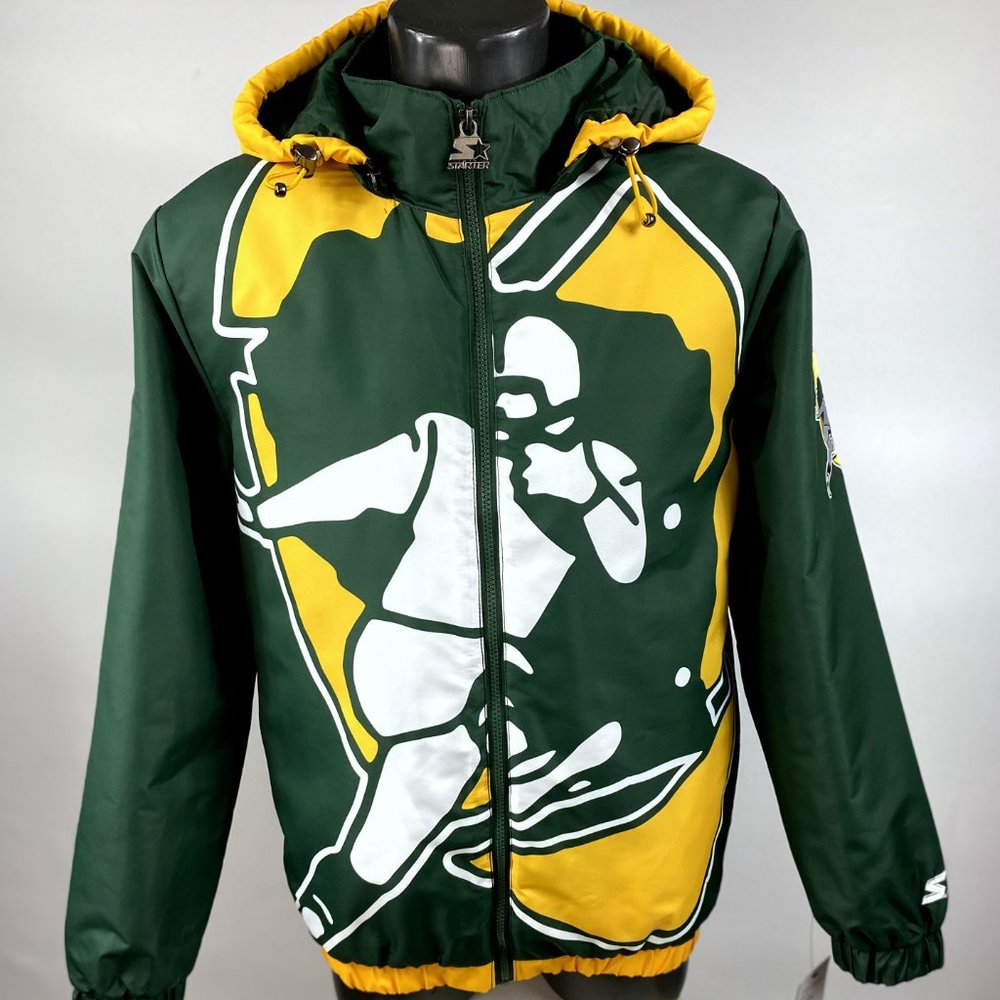 2022 GREEN BAY PACKERS NFL "BIG LOGO" STARTER Full Zip Hooded Jacket 3X 4X 5X 6X